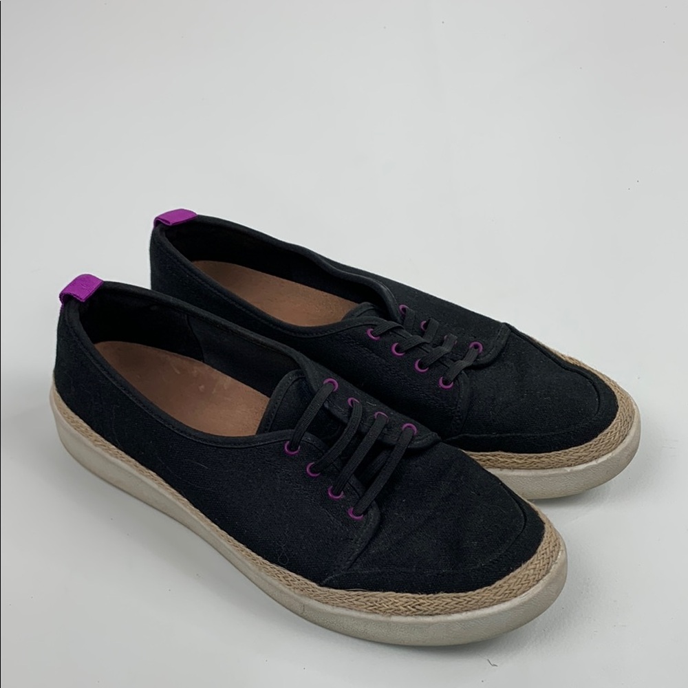 Vionic Black & Purple Sneakers Espadrille shoes Size 9 Slip on Comfort Sole